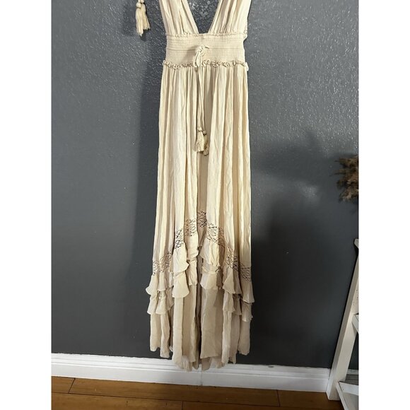 Free People Santa Maria Maxi Women’s Dress beige khaki boho hippie Size Large - Picture 2 of 8